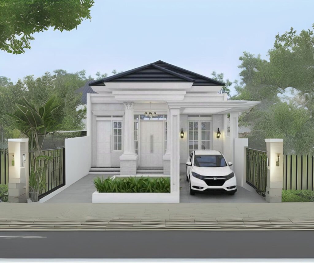 Fasad rumah istana compact bergaya klasik elegan di lahan terbatas